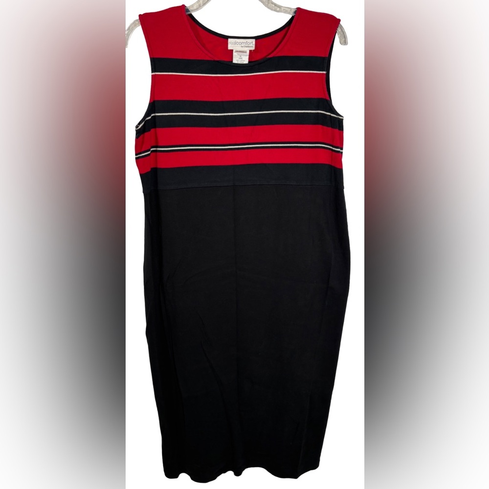 Real Comfort by Chadwick's XL Red & Black Sleeveless Stripe Cotton Dress